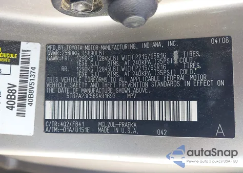 2006 Toyota Sienna Ce/Le from USA, damaged, VIN 5TDZA23C56S491693